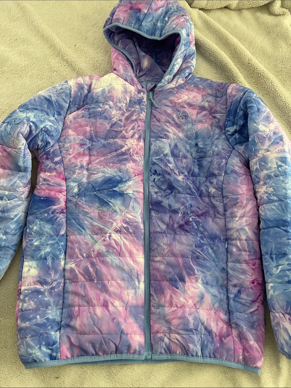 Alexa Rae Girls' Hooded Puffer Jacket Blue & Pink Tie Dye XL 18